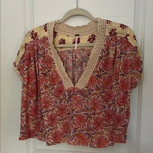 Free People Pink and Cream Floral Blouse